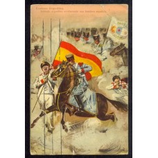 CENTENARIO 1810 - 1910 PATRIOTICA ANTIGUA TARJETA POSTAL SOLDADO ARREBATANDO BANDERA ESPAÑOLA